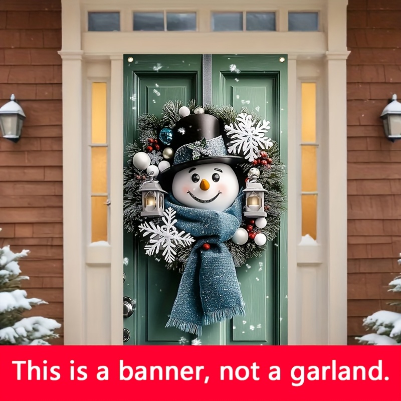 

1pc Snowman Polyester Wreath Door Hanging - 35.4x70.8" Contemporary Style, No Electricity Needed, Featherless, For Indoor/outdoor Holiday Decor