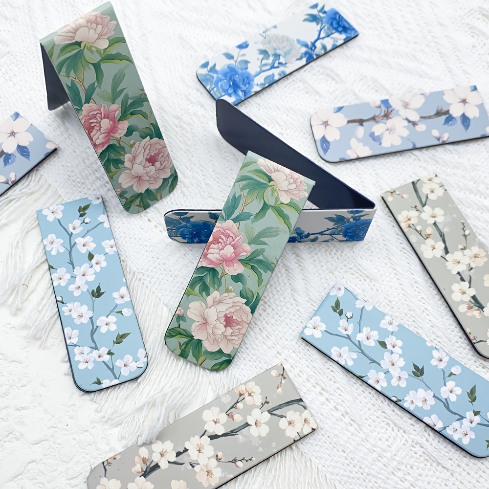 TEMU 5pcs Minimalist Art Flower-themed Magnetic Bookmarks, Page Clips, Book Decorations, Student Reward Gifts