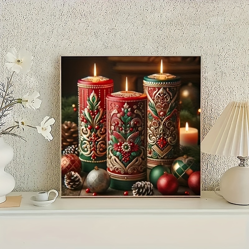 

Christmas Fireplace Candle Diamond Art Kit - Diy Round Diamond Painting For Tabletop Decor, Unique Handcrafted Gift Idea, Craft Supplies With Oil Canvas