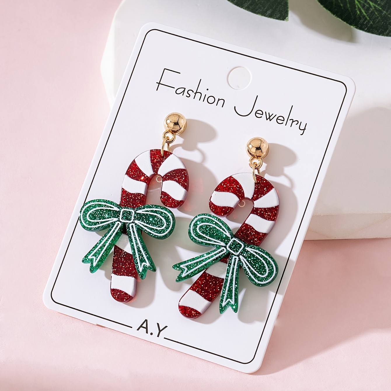 TEMU 1 Pair Of Women's Fashion Dangle Earrings With A Sparkling Christmas Bow Scepter Design, For Holiday Parties