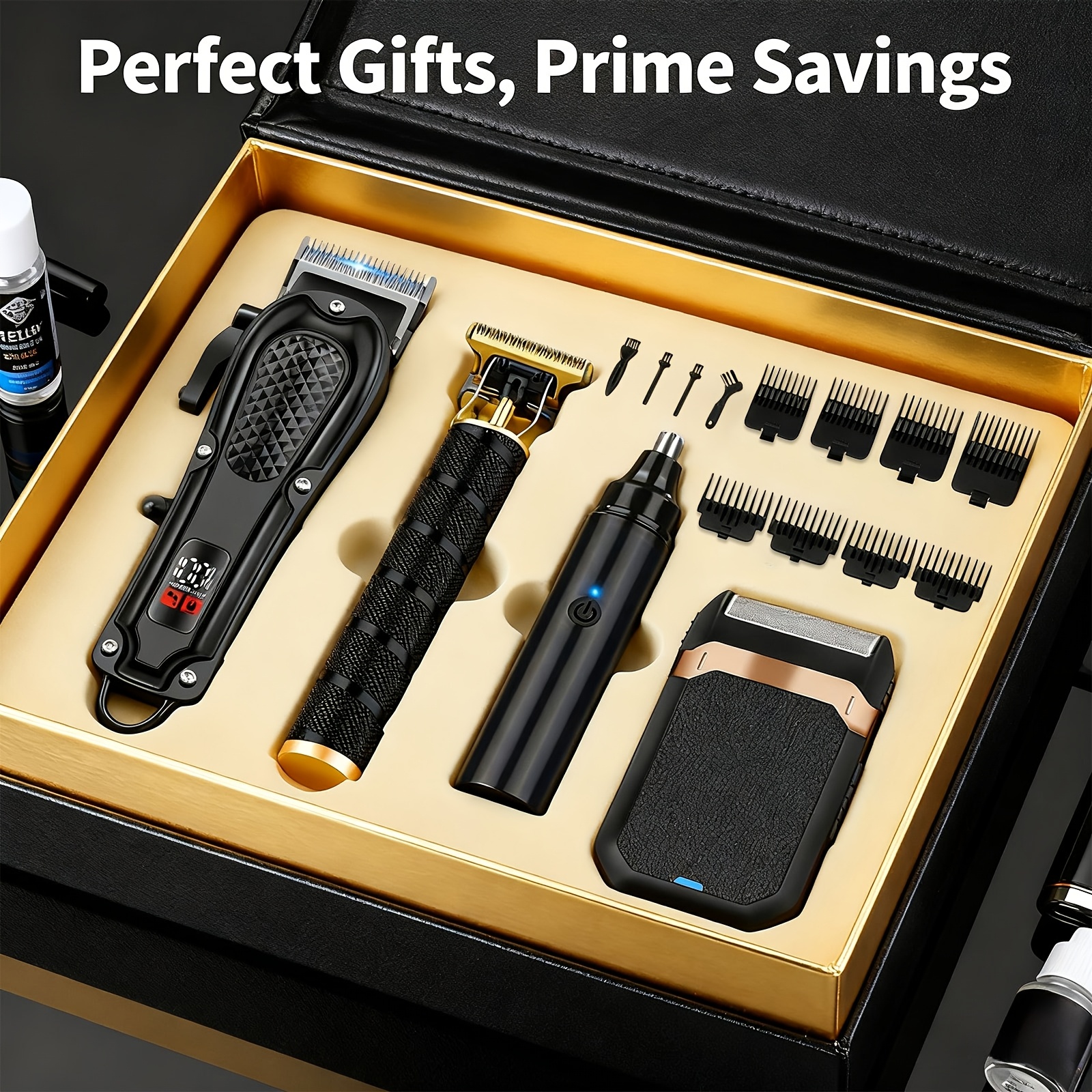 item picture 4pcs mens cordless hair clipper kit   barber set with hair clippers nose trimmer electric shaver t9 detail trimmer all in one grooming system for travel compatible for men husbands  