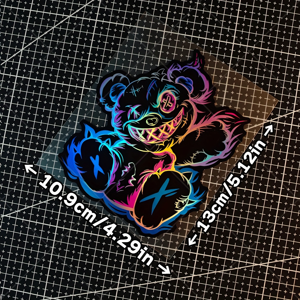 2d Flat, 2d Flat Motorcycle Sticker, 1pc Pattern Car Sticker, Laser Holographic Evil Cartoon Demon Bear Sticker, Jdm, Suitable For Cars, Motorcycles, And Laptops, 2d Flat