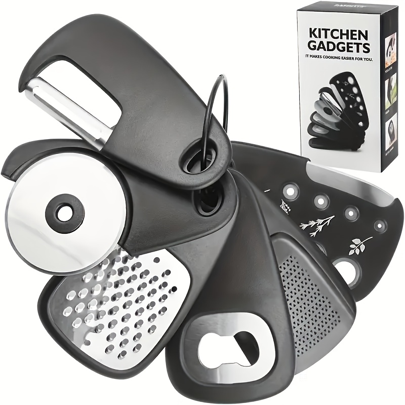 TEMU 6pcs Stainless Steel Kitchen Gadget Set, Portable Utensil Accessories For Rv Camping & Outdoor, Stackable With Pizza Cutter, Fruit Peeler,