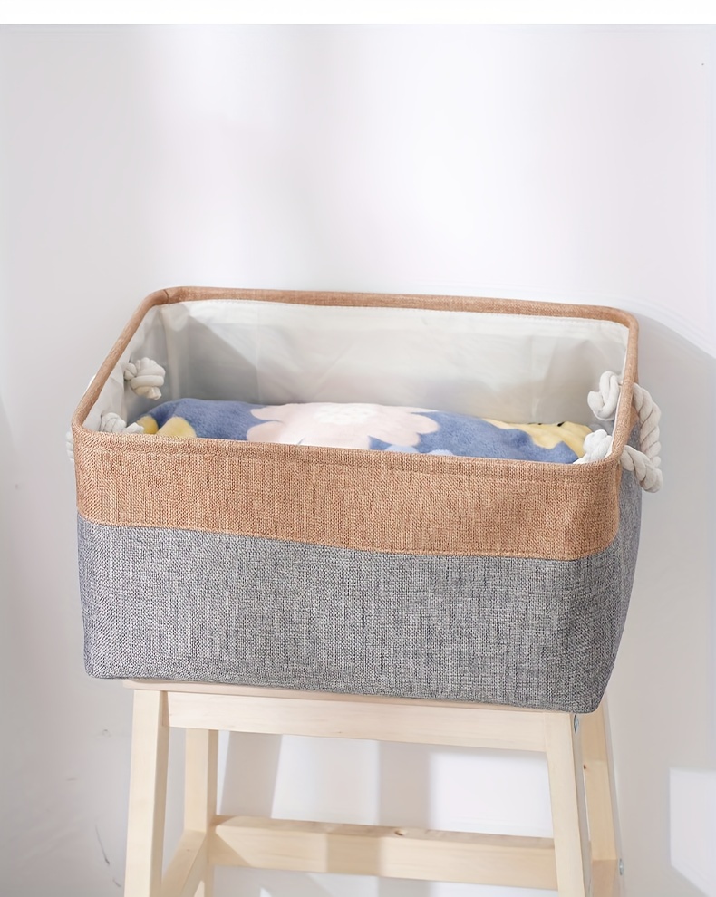 3pcs set large linen storage baskets decorative golden organizer cubes for clothes books toys supplies   shelf organization details 1