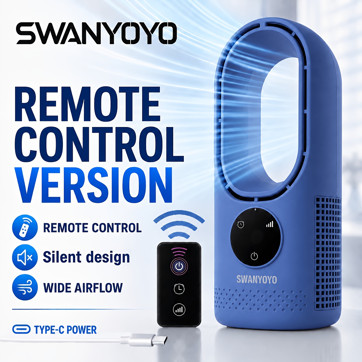 Portable Fan, Usb Tower Fan, Desktop Bladeless Fan - Optional Remote Control, Touch Screen, Multi-, Timer Function And Intelligent - Perfect For Offices, Travel, Camping And Home Necessities