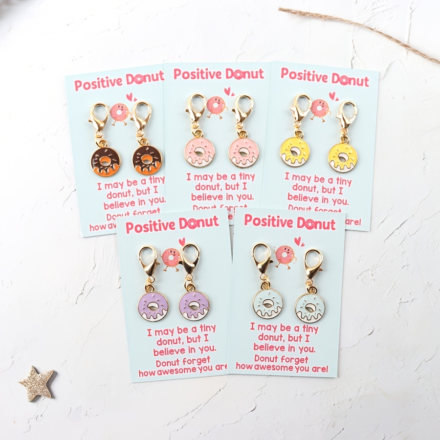 TEMU 2d Flat, Gift For Her/him 5pcs/10pcs 2d Positive Donut Keychain Set For Women - Funny Emotional Motivational Support Inspirational Donut