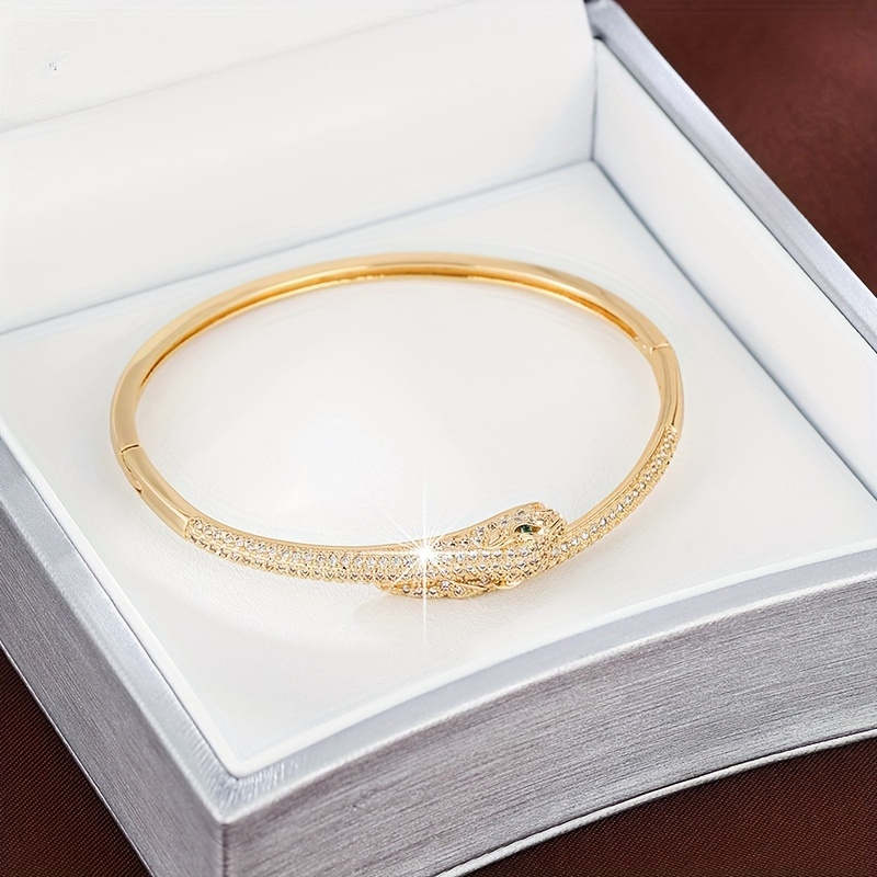 Golden Tone Snake Bracelet with CZ for Parties