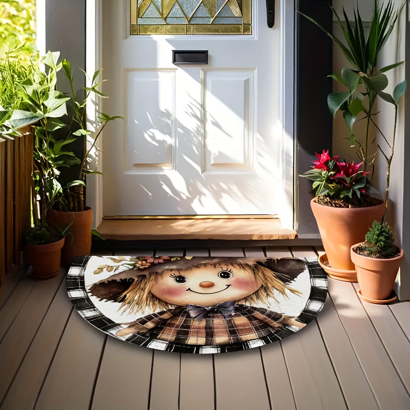 TEMU 1pc Cute Welcome Mat - Fall Door Mat With Smiling Face, Design In Brown/black/beige/white/gray, Semi-circular Indoor/outdoor Mat For Front Door,