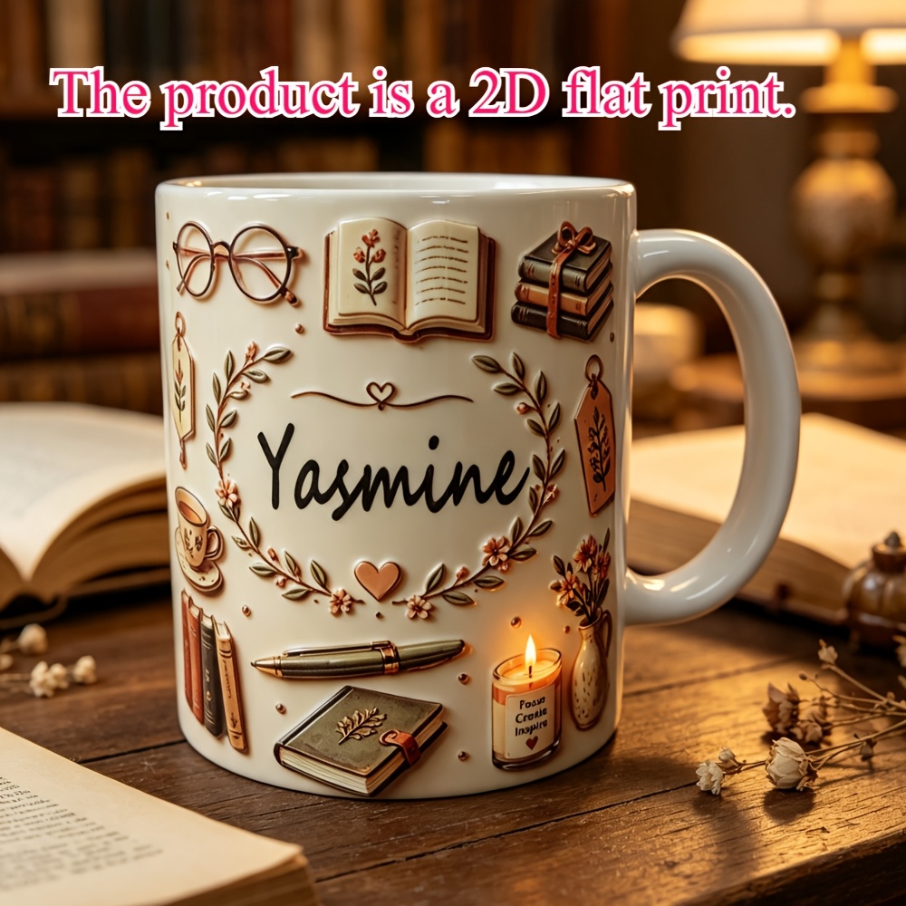 TEMU 1 Keramische , Gepersonaliseerde Koffiekop met Naam en Boek, 11oz, 2D Plat Bedrukt, Perfect Verjaardags- en Kerstcadeau voor
