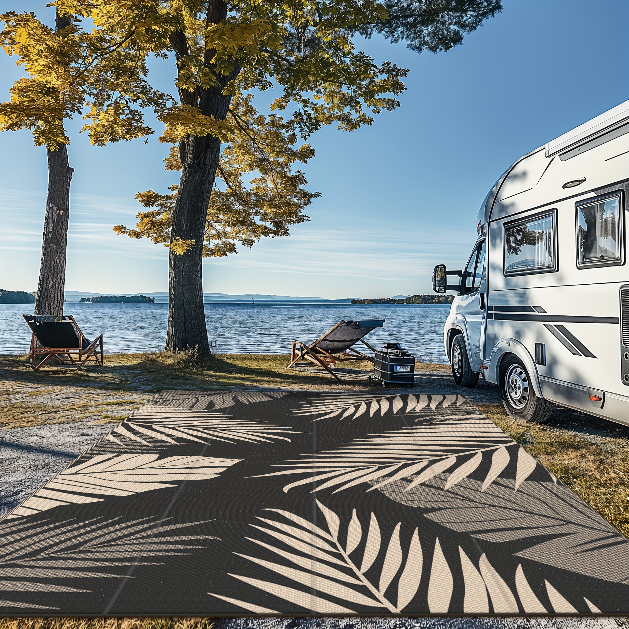 Reversible Palm Leaf Outdoor Rug - Weatherproof & Portable Mat