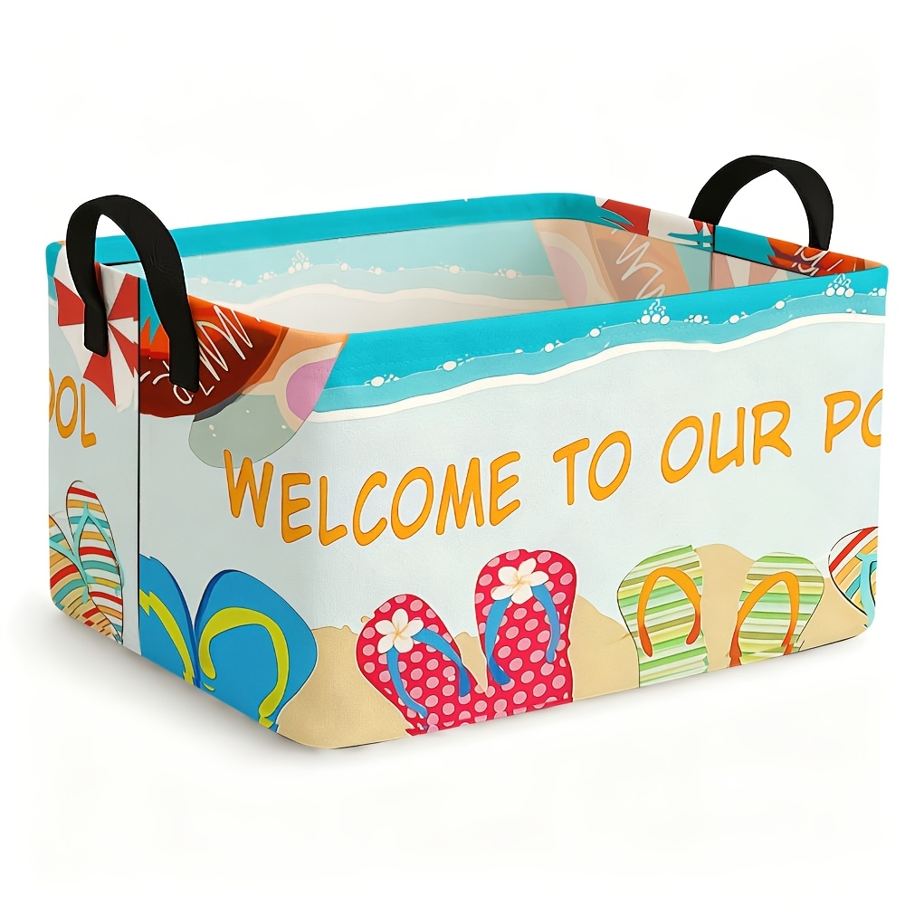 TEMU 1pc, Pool Print Canvas Open Storage Bin, Multiple Specifications , Large Capacity Household Graduation Season Storage Box For Everyday Home