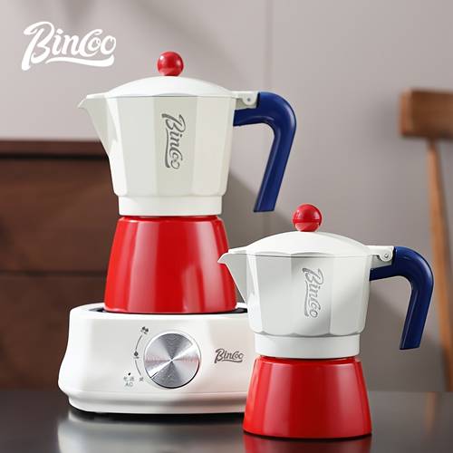 Single Pot, Italian Stovetop Espresso Maker, 1/3/6-Cup Sizes (White & Red), Aluminum Coffee Percolator for Home/Camping/Travel, No Electricity Needed, Gift Box Included