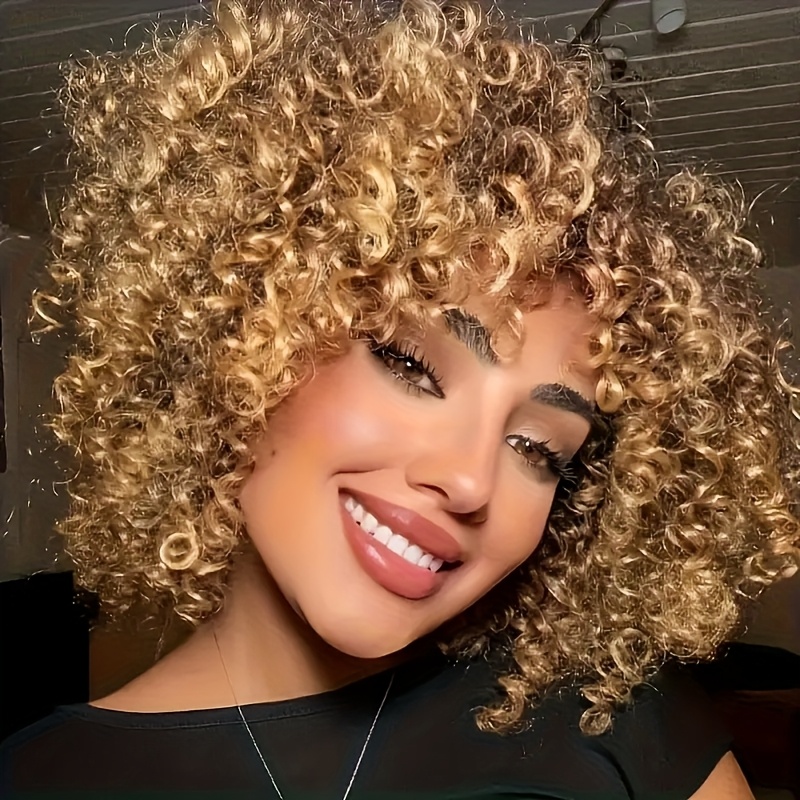 14-inch Golden Gradient Afro Wig With Afro Puff - Heat-resistant Synthetic Fiber Suitable For Daily Wear & Festive Occasions, Volume & Curly/kinky Hair For Dreadlock Styles, Wig For