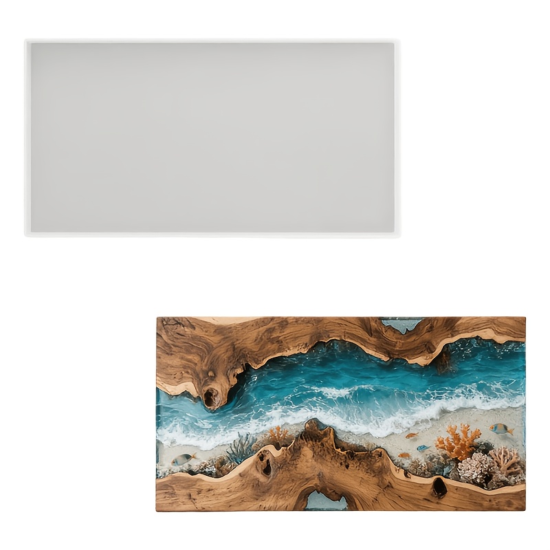 E-shop Große Epoxidharz Tisch Silikonform - Wiederverwendbare Rechteckige Tablettform für Holz- und Harzkunst; Großraum Gießform für Möbelherstellung