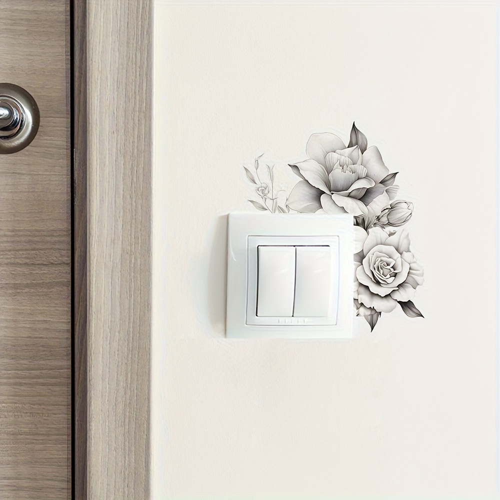 Self-Adhesive Removable Black & White Rose Switch Plate Cover Sticker