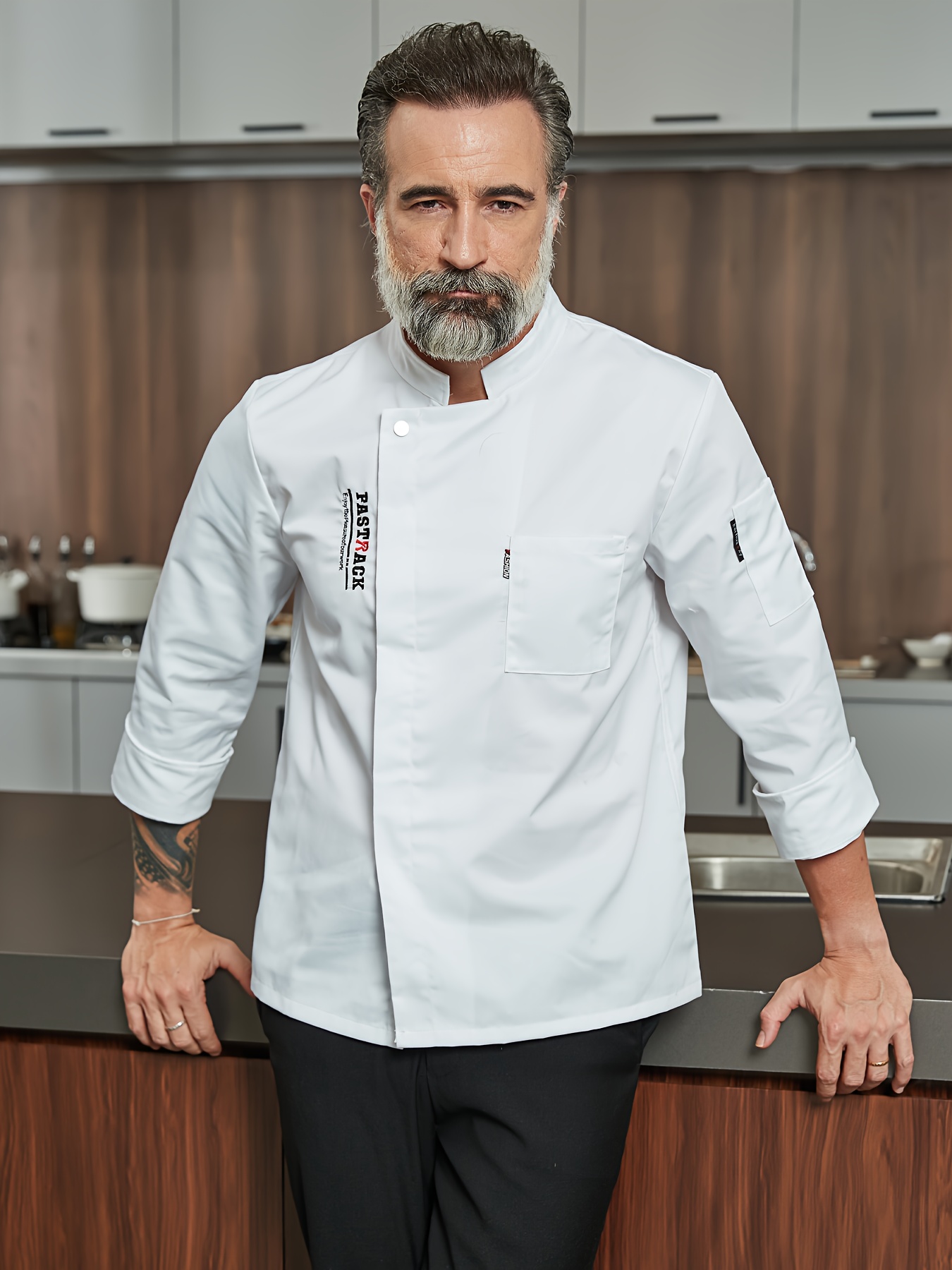 1pc fashion chef uniform elegant stand collar long sleeve Temu