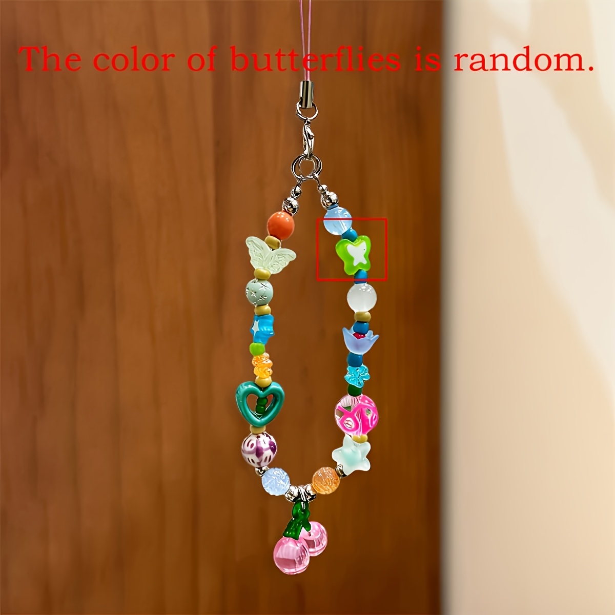 TEMU 1pc Artistic Trendy Heart Green Beaded Mobile Phone Chain Telephone Charm Strap Bracelet Anti-lost Lanyard Camera Strapï¼random Color