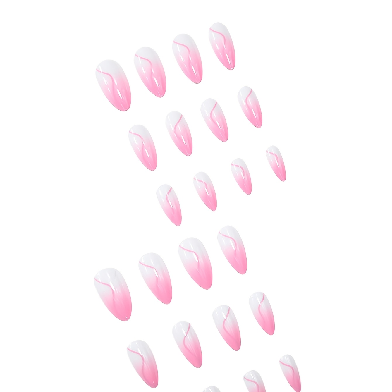 Set Of 24 Gradient Pink Stylish Almond-shaped Press-on Nails, Fake Nail Kit Including Nail File And Jelly Glue, Reusable Full-cover False Nails For Women And