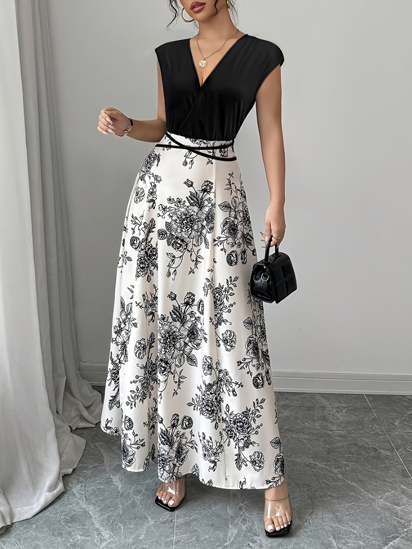 womens elegant v neck short sleeve maxi dress floral print Temu