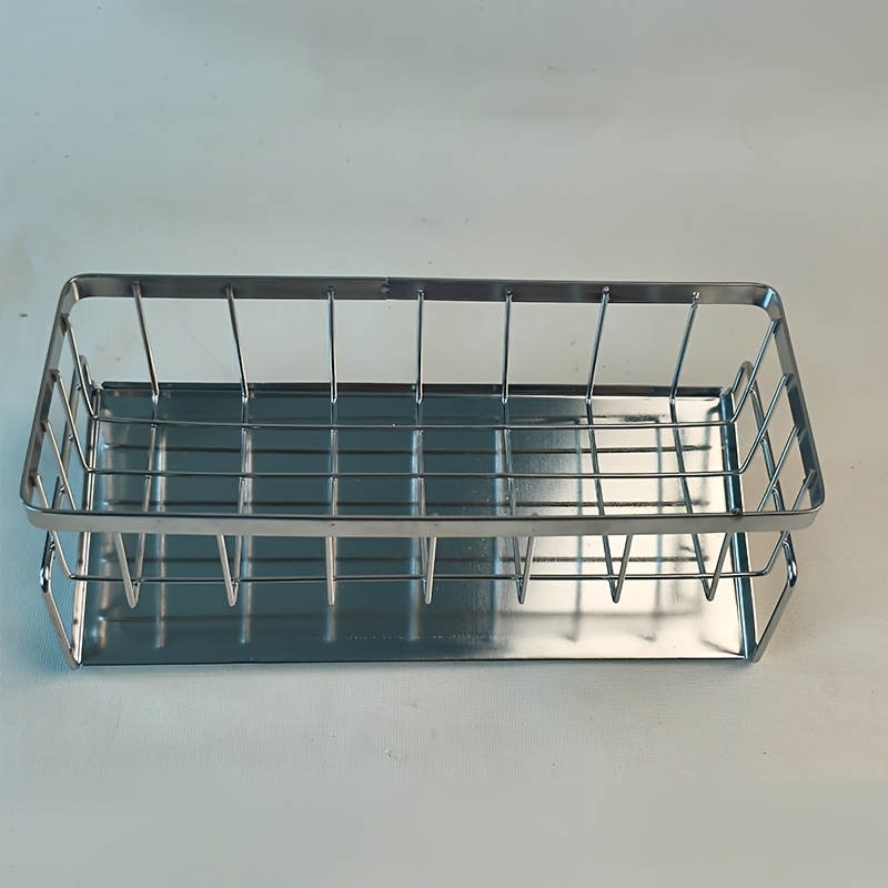 TEMU Stainless Steel Kitchen Sink Organizer Rack With Drainage Function - Multiple Storage Spaces For Sponges, Dishcloths, Soap Dispensers, And