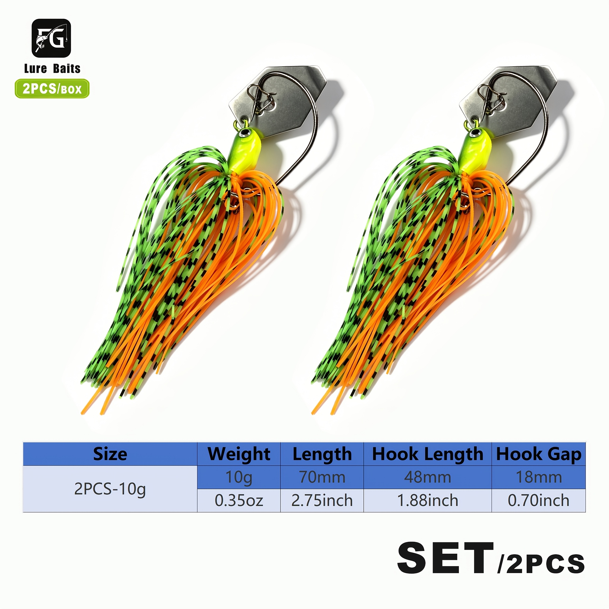 TEMU 2pcs Boîte 10Cm 10G/14G Composite Paillettes Moustaches Crank Hook Rotatif Poisson Anti-Suspendu Fond Imitant Petite École de Poissons Adapté à