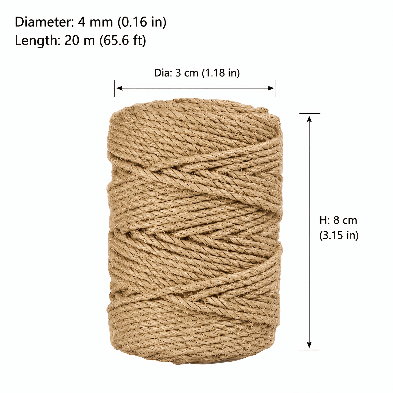 TEMU 67ft (20m) 4mm Natural Jute Rope, Heavy Duty Hemp Twine For Diy Crafts, Macrame, Cat Scratching Posts & Garden Plant Ties, Thick Cord For Home