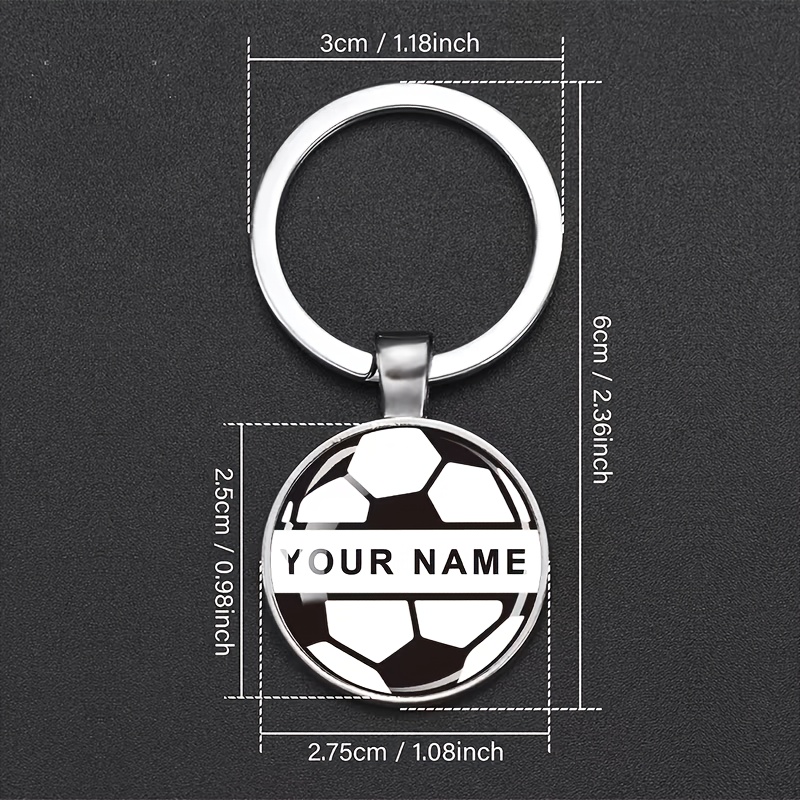 TEMU 1 Voetbal Sleutelhanger met Gepersonaliseerde Naam, Sleutelhanger met Glazen Hangertje en Gepersonaliseerde Tekst, Sleutelring met Accessoire in