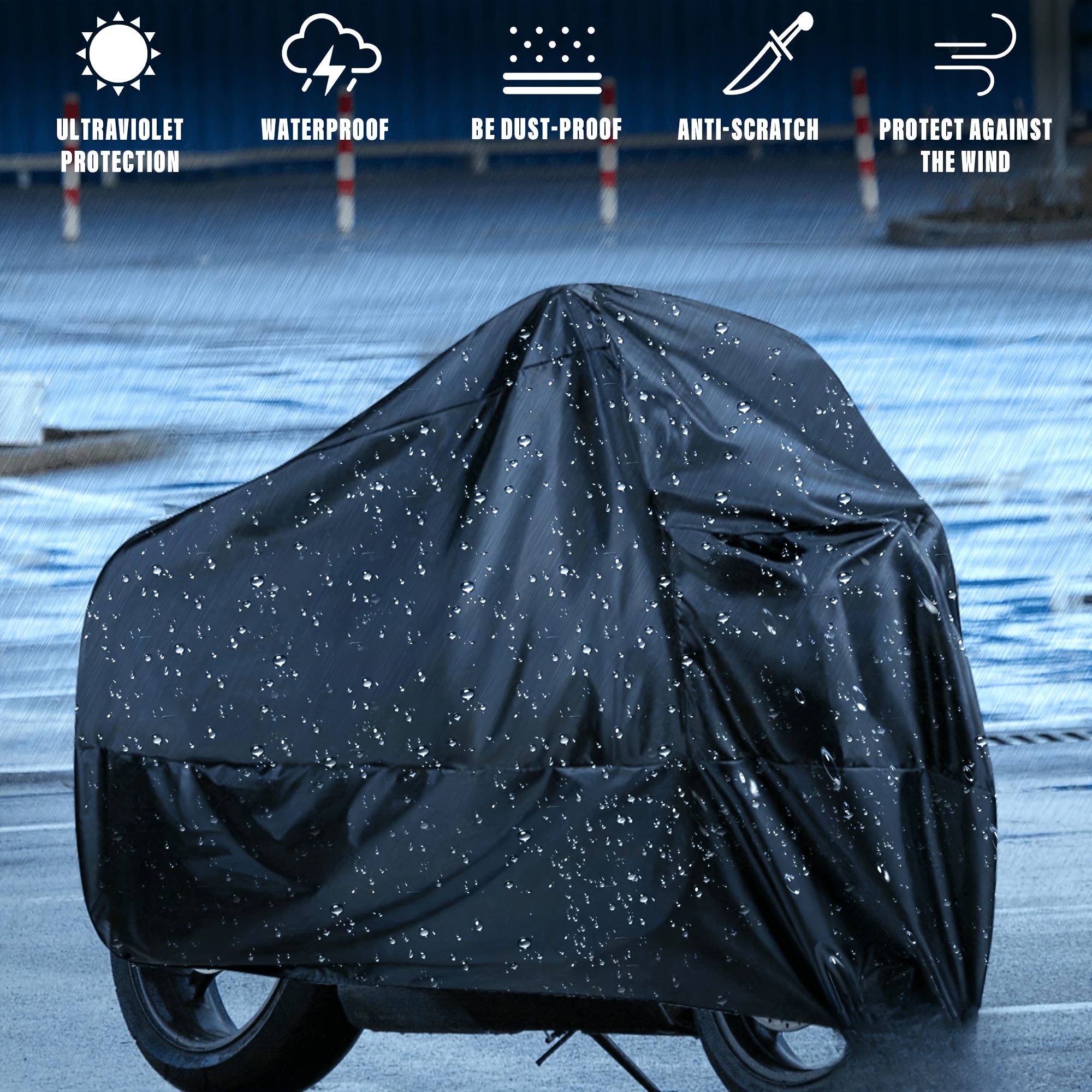 TEMU Housse pour Moto/Vélo/Vélo Électrique - Housse de -Pluie, -Poussière, Résistante aux UV et à , Accessoire de Moto Noir, Protecteur de Rangement