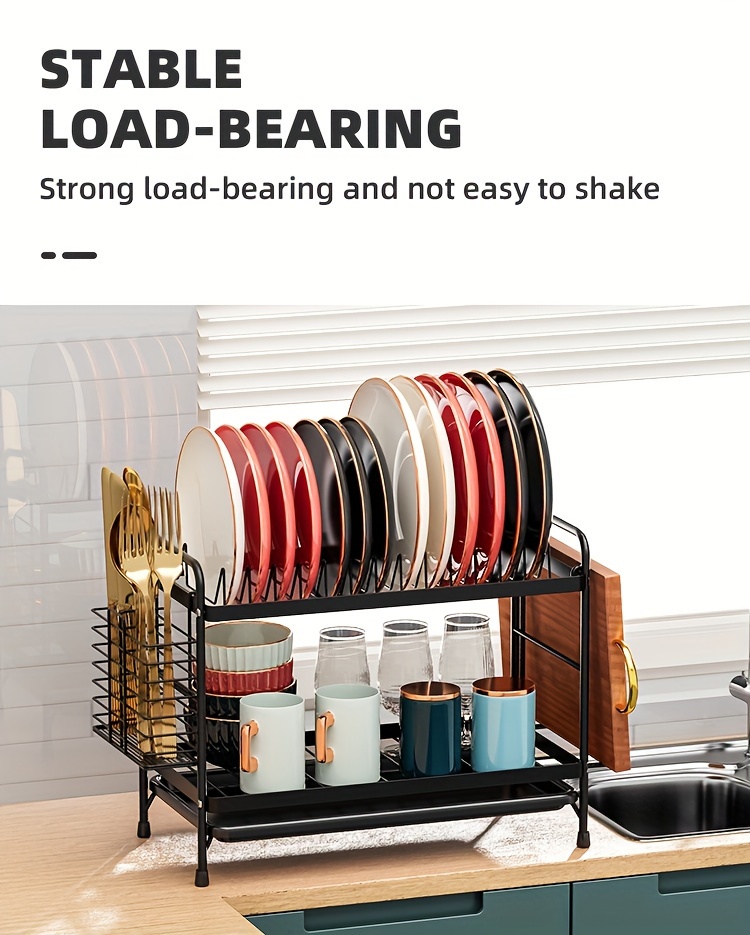 1шт. сушилка для посуды на столе, двухъярусная сушилка с поддоном для слива и держателем для губки, многофункциональная экономящая место стойка для хранения посуды для вилок, палочек, разделочных досок, мочалок, кухонных аксессуаров, детали 4