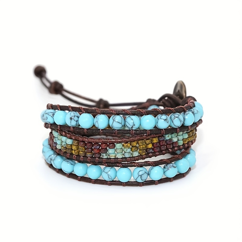 

1pc Multi Layers Boho Style Natural Stone Beads Wrap Bracelet Adjustable Hand Rope Jewelry Decoration