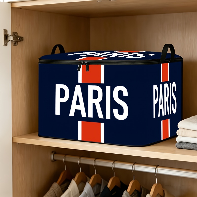 TEMU 1 Boîte de rangement de décoration d'intérieur de grande avec une palette de couleurs bleue, rouge et blanche et une "PARIS" en gras, dégageant