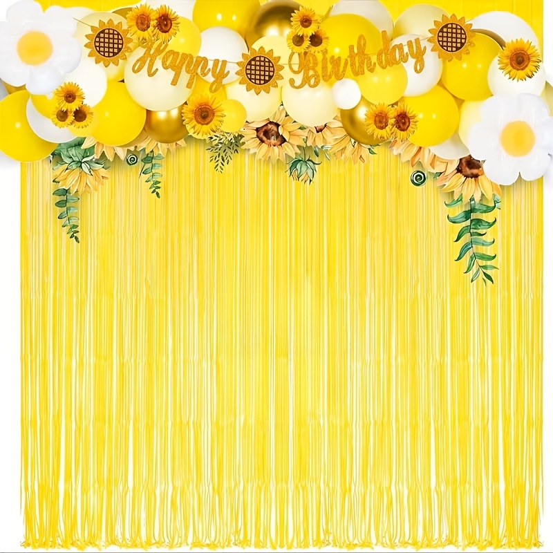 Image of 3pcs Macaron Yellow Streamers Backdrop, 39.37 * 78.74 Inches Tassel Garland Backdrops, For Holiday, Wedding, Birthday Party Decorations, Party Background Tassel, Party Decorations Supplies