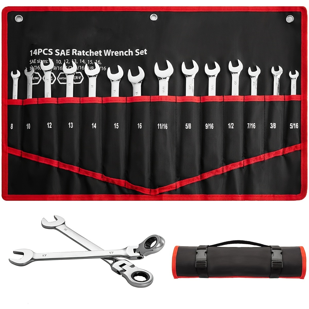 

14pcs Ratcheting Wrench Set, Sae And Metric Combination Wrench Sets, Craftsman Herramientas De , 72 Teeth Ratchet Sets