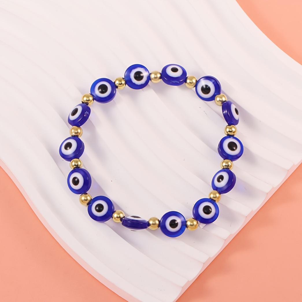 Devil's Eye Multi-Color Bead Elastic Bracelet, 18 Pieces