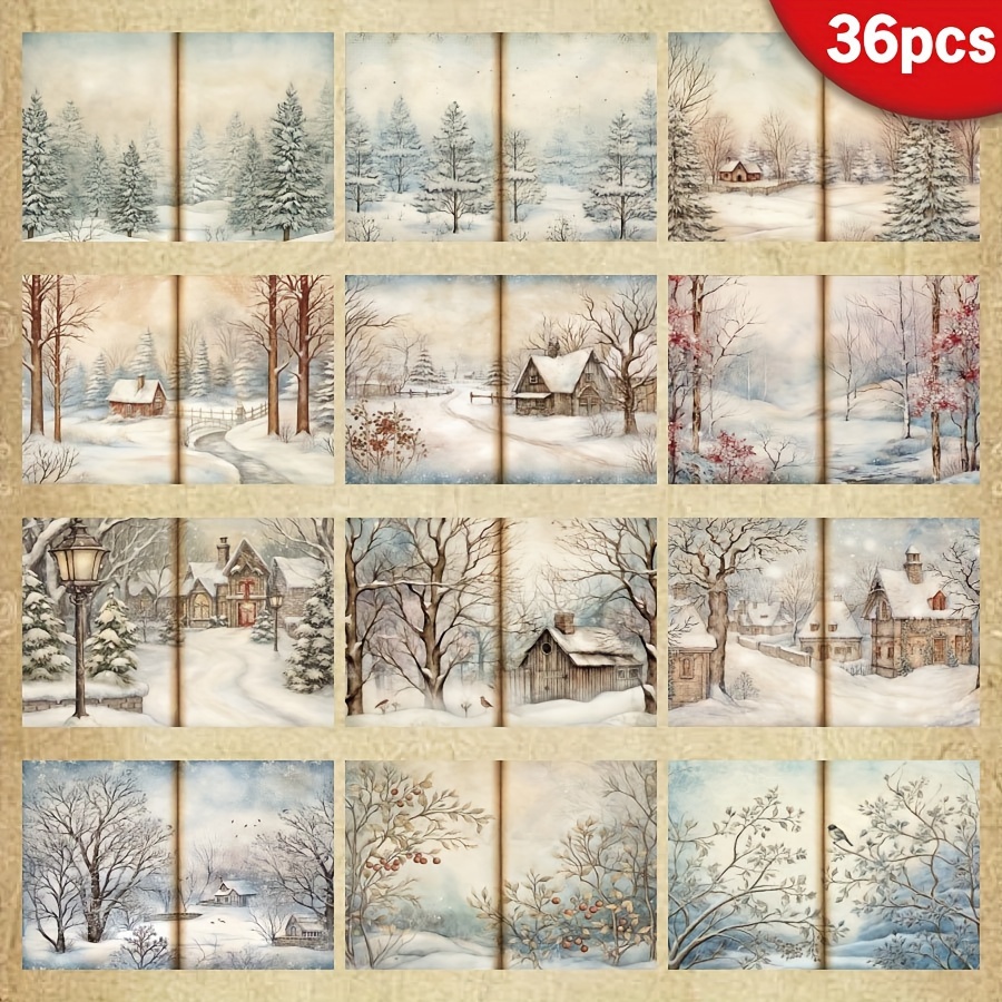 

Ensemble de Papier pour Scrapbooking A5 de 36 Feuilles avec Paysages d'Hiver & Vintage - Idéal pour Cartes de Vœux DIY, Bullet Journals & Loisirs Créatifs, Recyclable