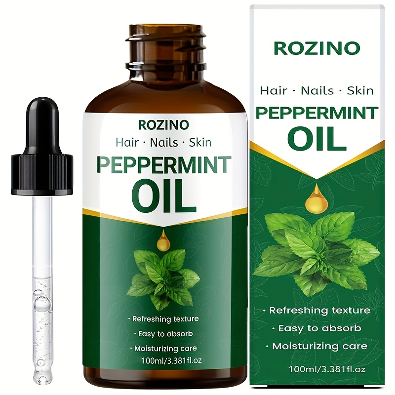 Image of 100ml Rozino Peppermint Essential Oil For Skin & Hair Care - Low-allergenic Moisturizing Oil Suitable For Dry,, Oily & -prone Skin - Firming For Face, Body, Nails, Hair & Eyelash Care - &