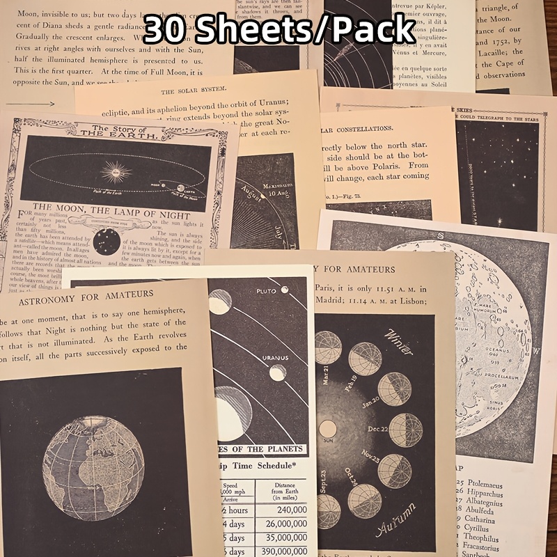 Image of Retro English Universe Planet Pattern Material Paper , Card, Greeting Card, Photo, Etc. Background Decorative Stickers Non-adhesive, Envelope Gift Wrapping Paper