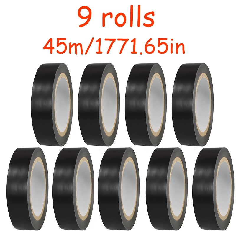 TEMU 9 Rolls/45m Heavy-duty Black Rubber Electrical Tape - High-temperature Resistant Insulating Adhesive, , Neat Edges, , Design, Flexible And