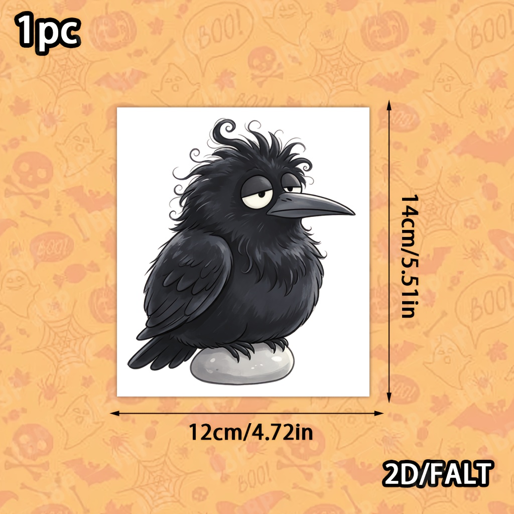 TEMU 2d Flat, 1pc 2d Funny Fluffy Crow Halloween Window Decal, Removable Single Color Transparent Window Sticker, High Quality Anti-curl Decor For