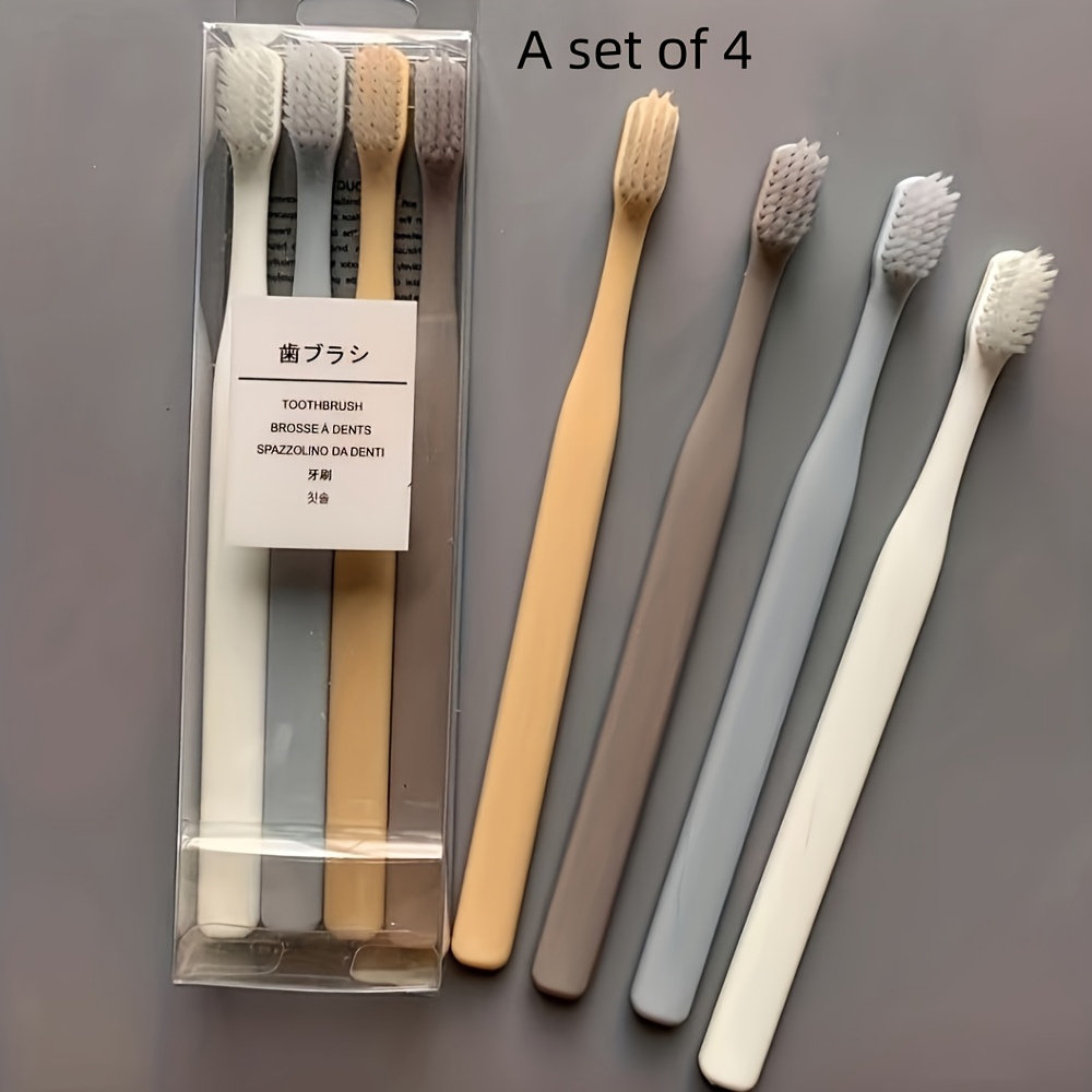 4pcs Macaron Japanese Toothbrush Set for Adults with Soft Bristles