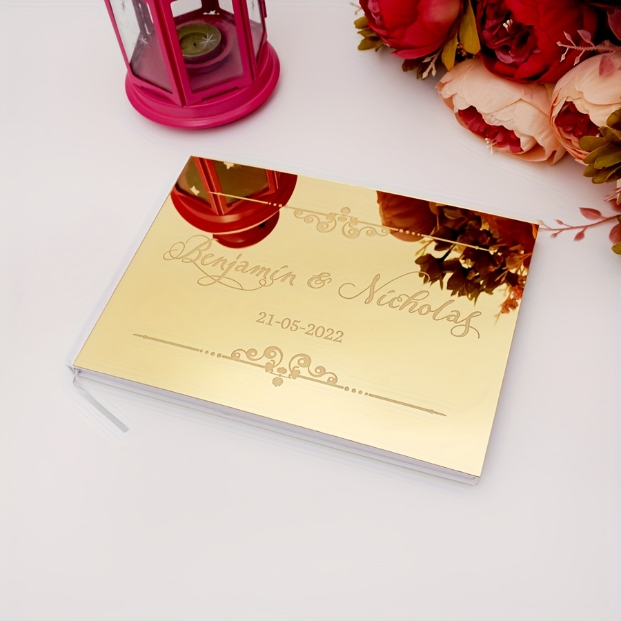 TEMU Libro degli Ospiti Personalizzato per Matrimonio, Matrimonio, Copertura a Specchio Acrilico Personalizzata, Regalo di Compleanno, Fidanzamento,