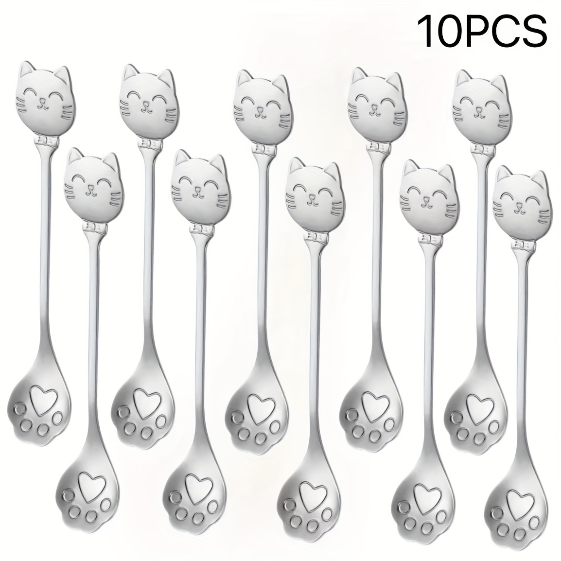 TEMU 6/8/10pcs Stainless Steel Cat Paw Spoons - Cute Cartoon Design For Coffee, Ice Cream, Desserts & More - Durable & Stylish Kitchen Tools, Cat