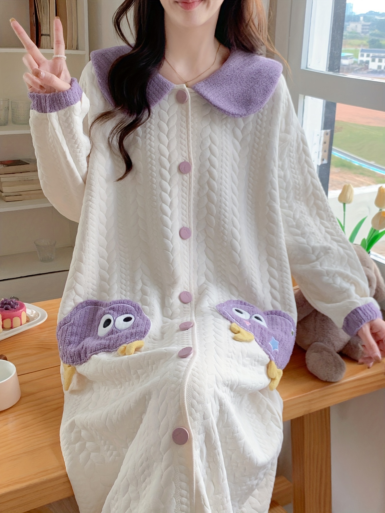 womens winter warm pajamas lapel polyester long sleeve cute - Temu Bahrain