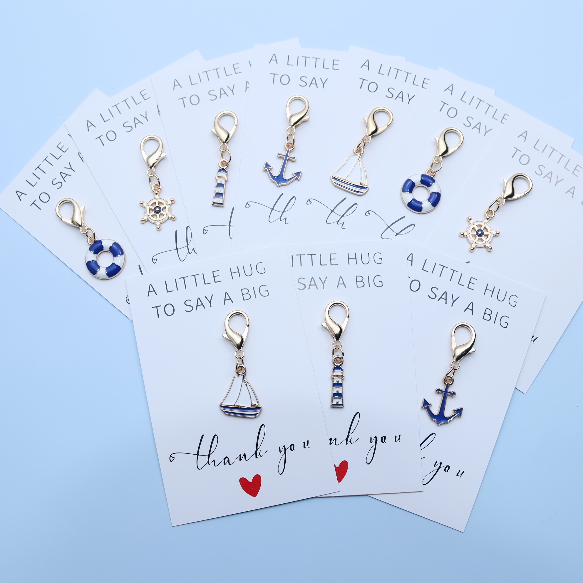 E-shop 5/10 Stück Nautisches Schlüsselanhänger Set Segelboot Anker Tasche Charms mit Dankeskarte Sommer Strand Geschenk