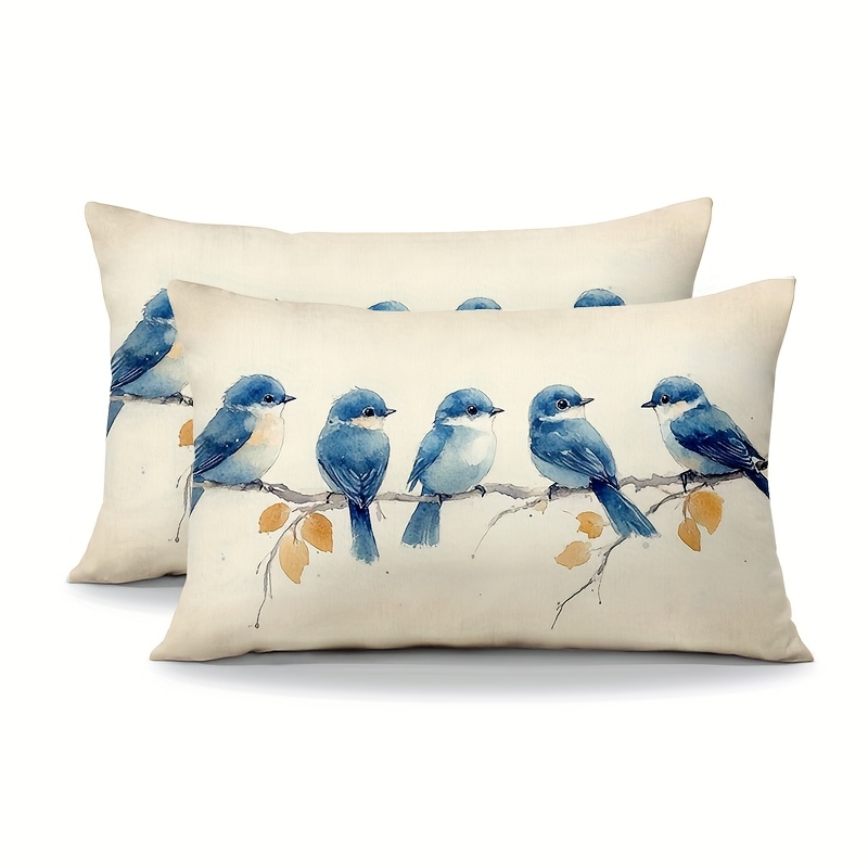 TEMU 2-pack Jjhuys754 Vintage Style Decorative Lumbar Pillow Covers, 12x20 Inch, Hand Wash Only, Polyester, Woven, Zipper Closure, Print, Bird Perch