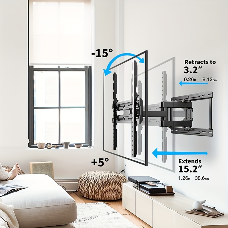 

Full-motion Tv Wall Mount, Adjustable Height & Swivel Up To 45°, Extendable Arm +3° Tilt, To 99 Lbs, For 26-65 Inch Flat Screen Tvs - Black Stainless Steel Articulating Stand For Living Room & Bedroom