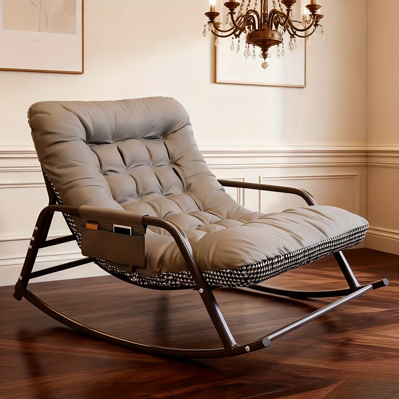 Modern Bedroom Rocking Chair, Indoor Two-Seater Sofa Lounge Chair with Cushion, Nordic Style Double Recliner, Simple and Romantic Design, Armrest Included, Reversible Use, Dual Support for Stress-Free Comfort, Soft Fabric + Sturdy Frame