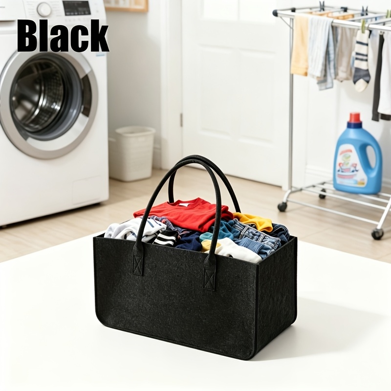 TEMU Large Capacity Felt Laundry Basket With Portable Handles, Open Durable Laundry Hamper, Multi-functional Household Storage Basket, Foldable