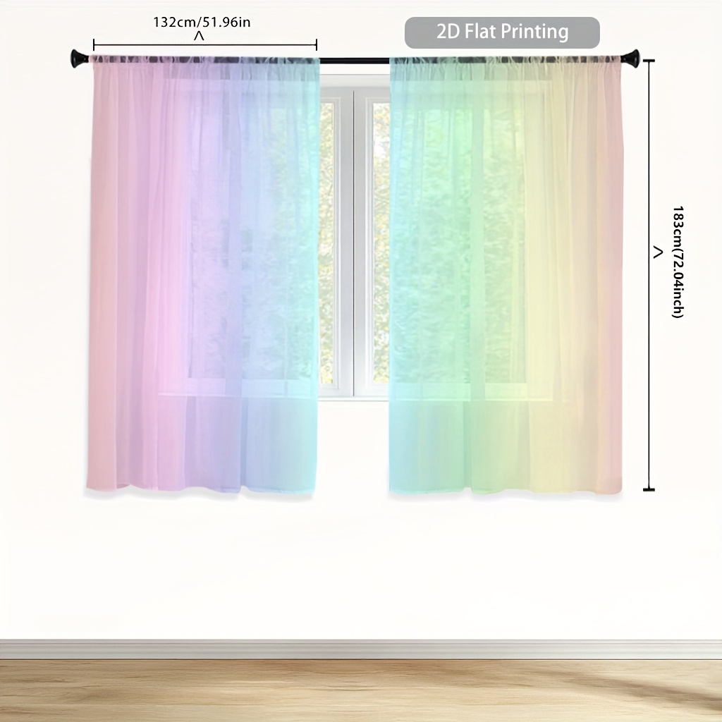 TEMU 2pcs 51.9x94.8in Pink Series Transparent Gauze Curtain, Macaron Gradient Design, & Elegant, Machine Washable, Polyester Material, Rod , Home