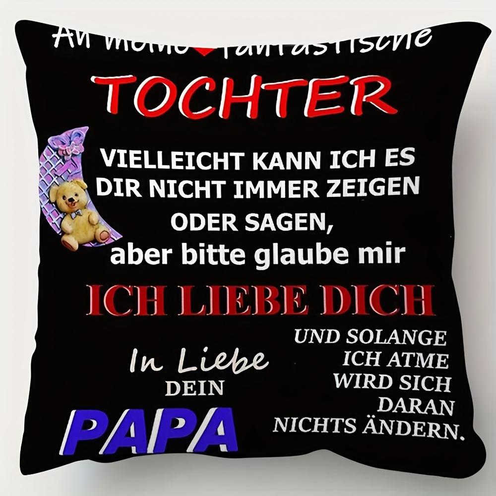 1pc Modern Double-sided Printed Pillow Case With German Father-daughter Quotes - Zipper Closure Decorative Cover For All Rooms, Gift For Family, , (no Insert)